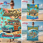 The Beach Boys Summer Vibes Retro Woody Car Graphic Beach Towel