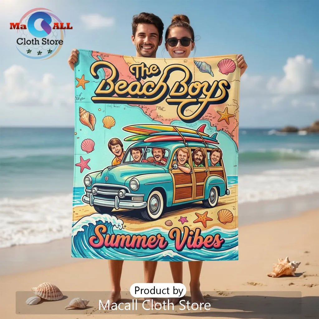 The Beach Boys Summer Vibes Retro Woody Car Graphic Beach Towel