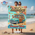 The Beach Boys Summer Vibes Retro Woody Car Graphic Beach Towel
