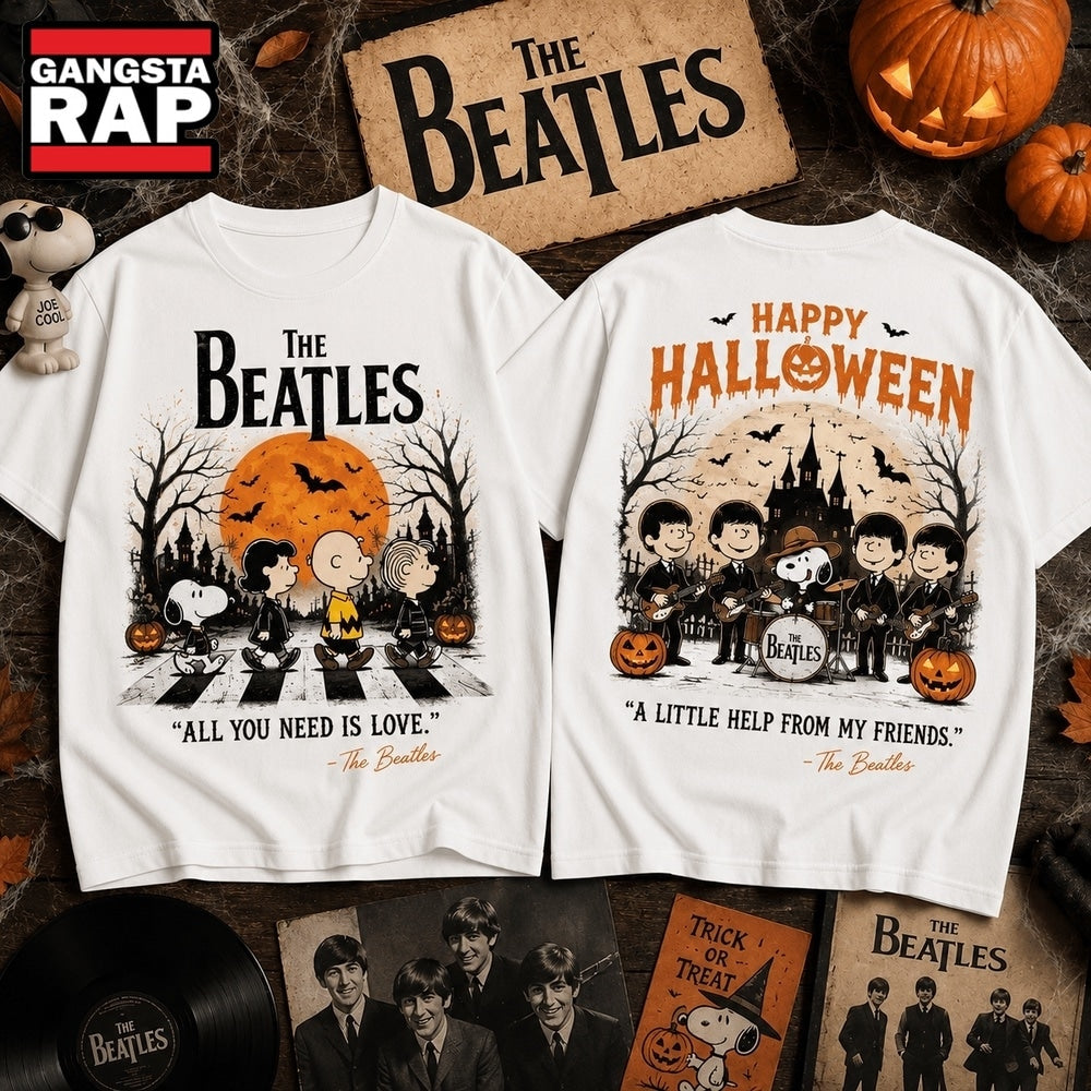 The Beatles x Snoopy Peanuts Happy Halloween All You Need Is Love 3D Shirt , Music Trending 3D Shirt