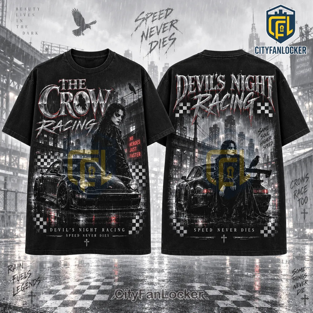 The Crow Devils Night Racing Vintage Black T-Shirt