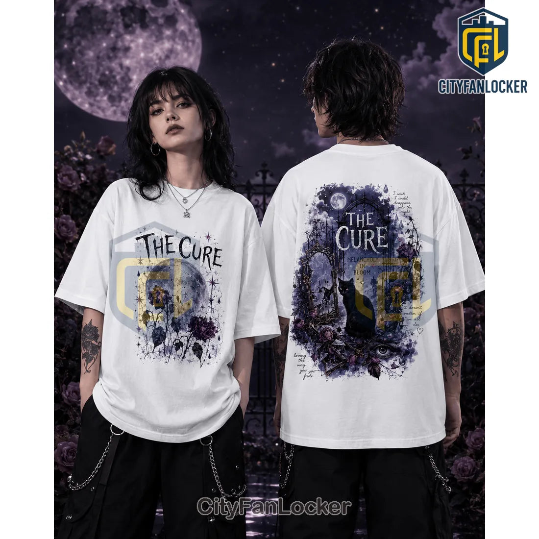 The Cure Melancholy In Bloom Illustrated White Cotton T-Shirt