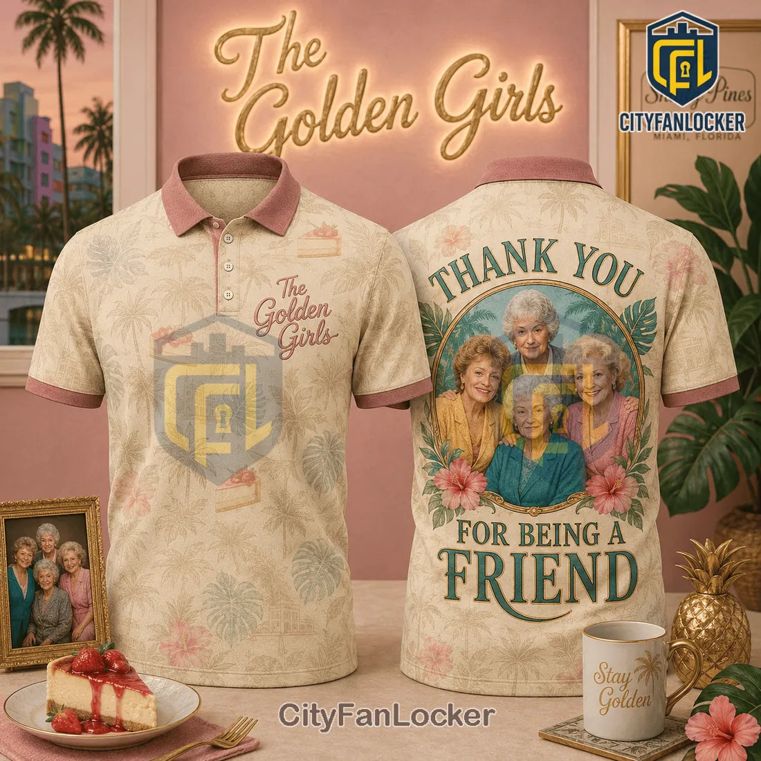 The Golden Girls Thank You For Being A Friend Cream Polo Shirt