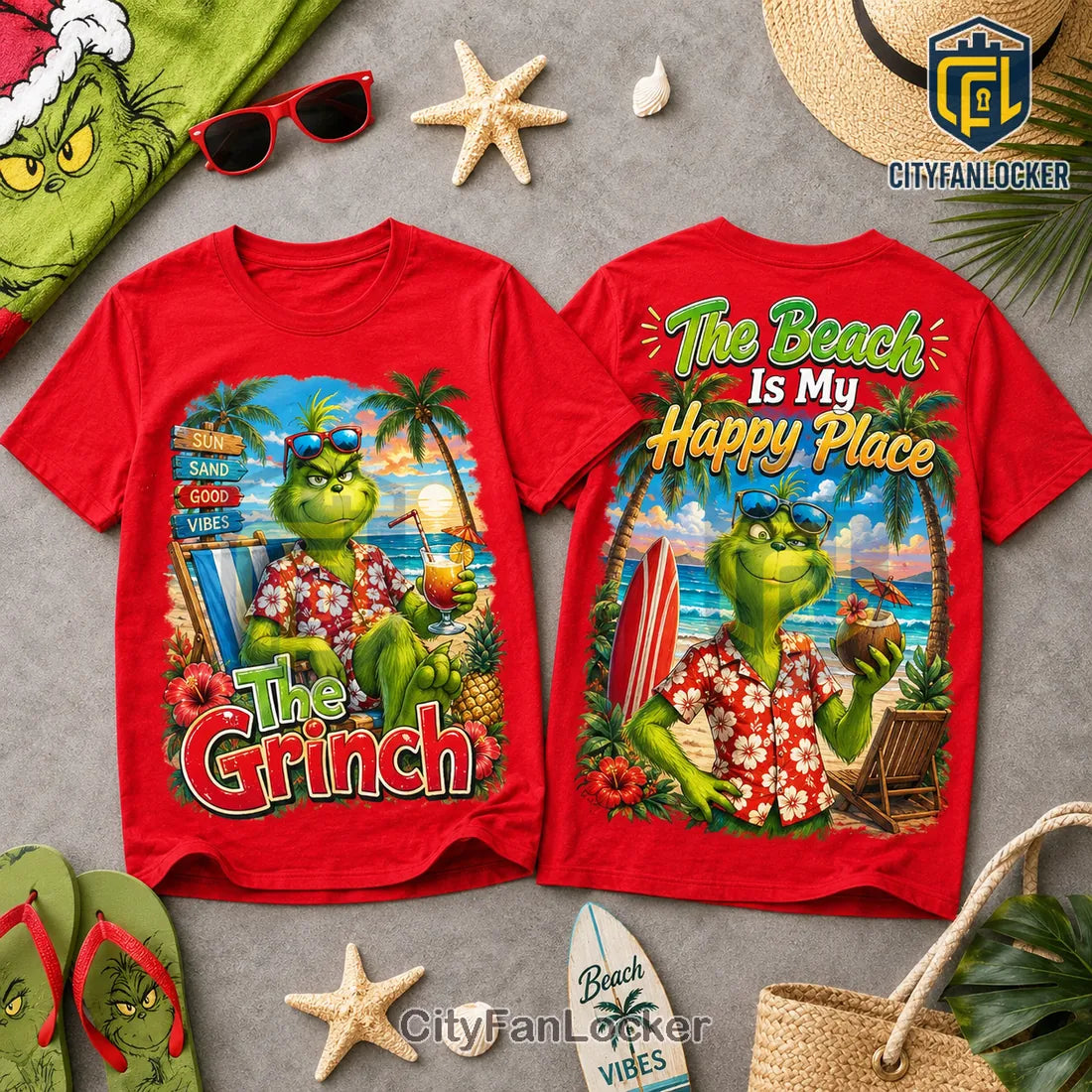 The Grinch Beach Vacation Red T-Shirt 2026
