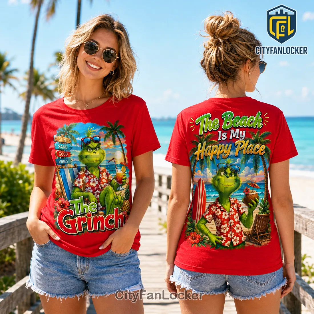 The Grinch Beach Vacation Red T-Shirt 2026