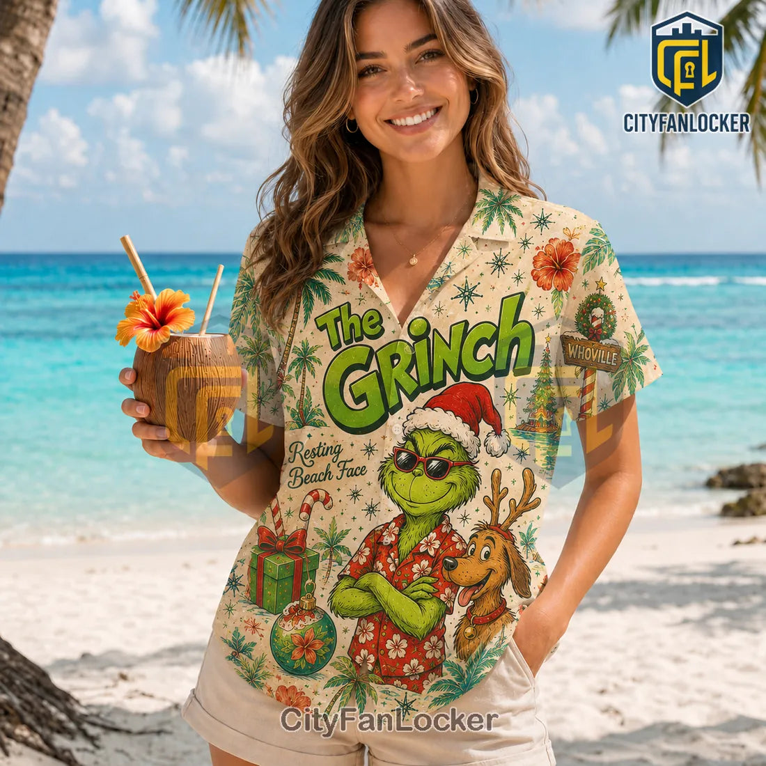The Grinch Resting Beach Face Hawaiian Shirt 2026