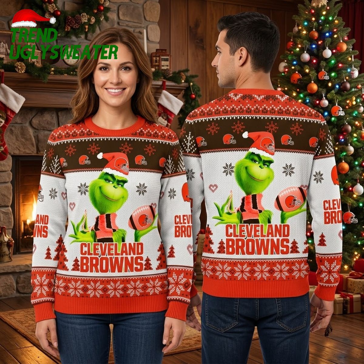 The Grinch Santa Cleveland Browns Ugly Christmas Sweater