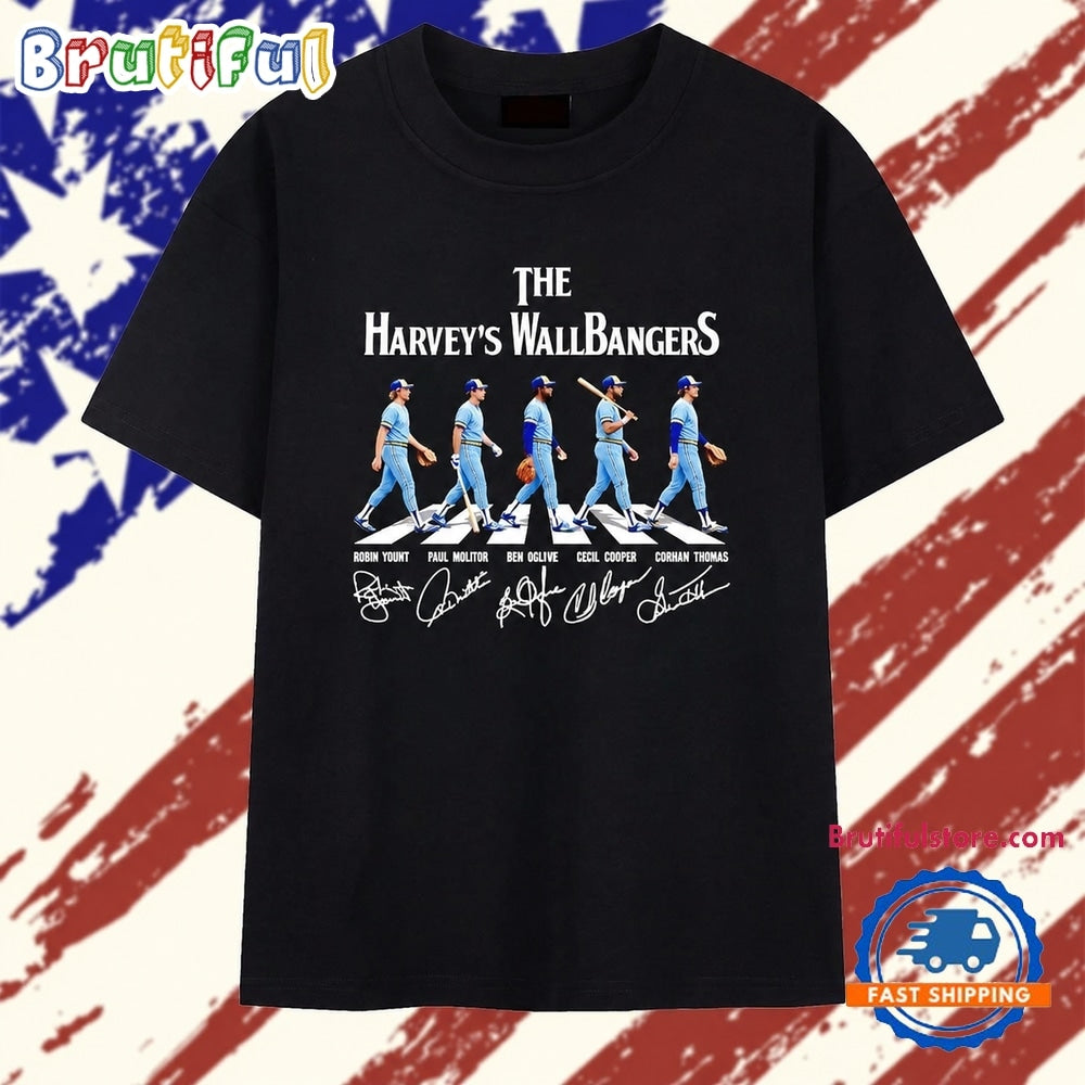 The Harvey’s Wallbangers Milwaukee Brewers legends walking across signature T Shirt