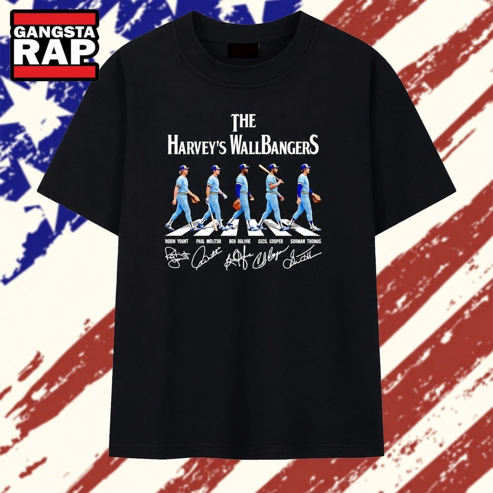 The Harvey’s Wallbangers Milwaukee Brewers legends walking across signature T Shirt
