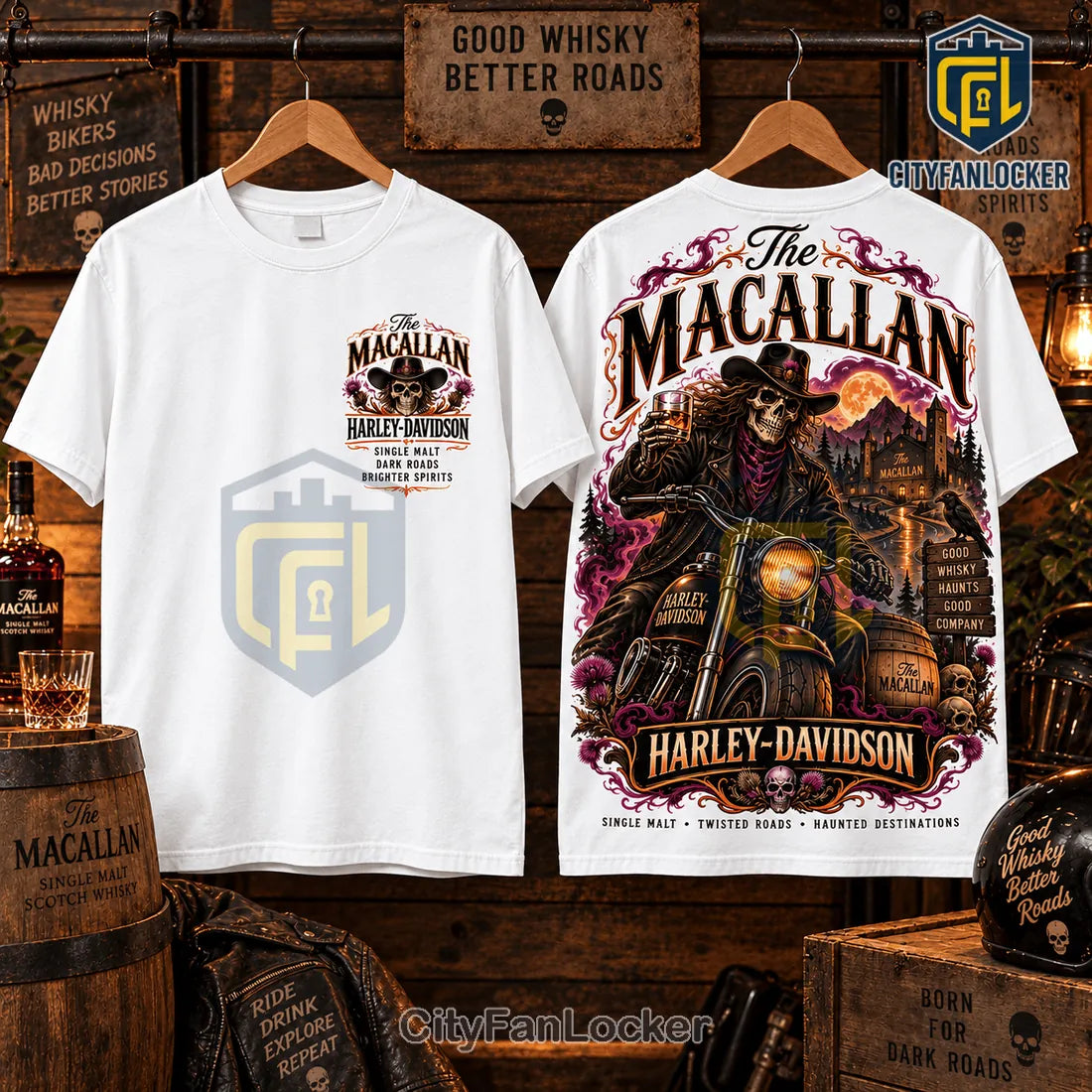 The Macallan x Harley-Davidson Skeleton Whiskey T-Shirt