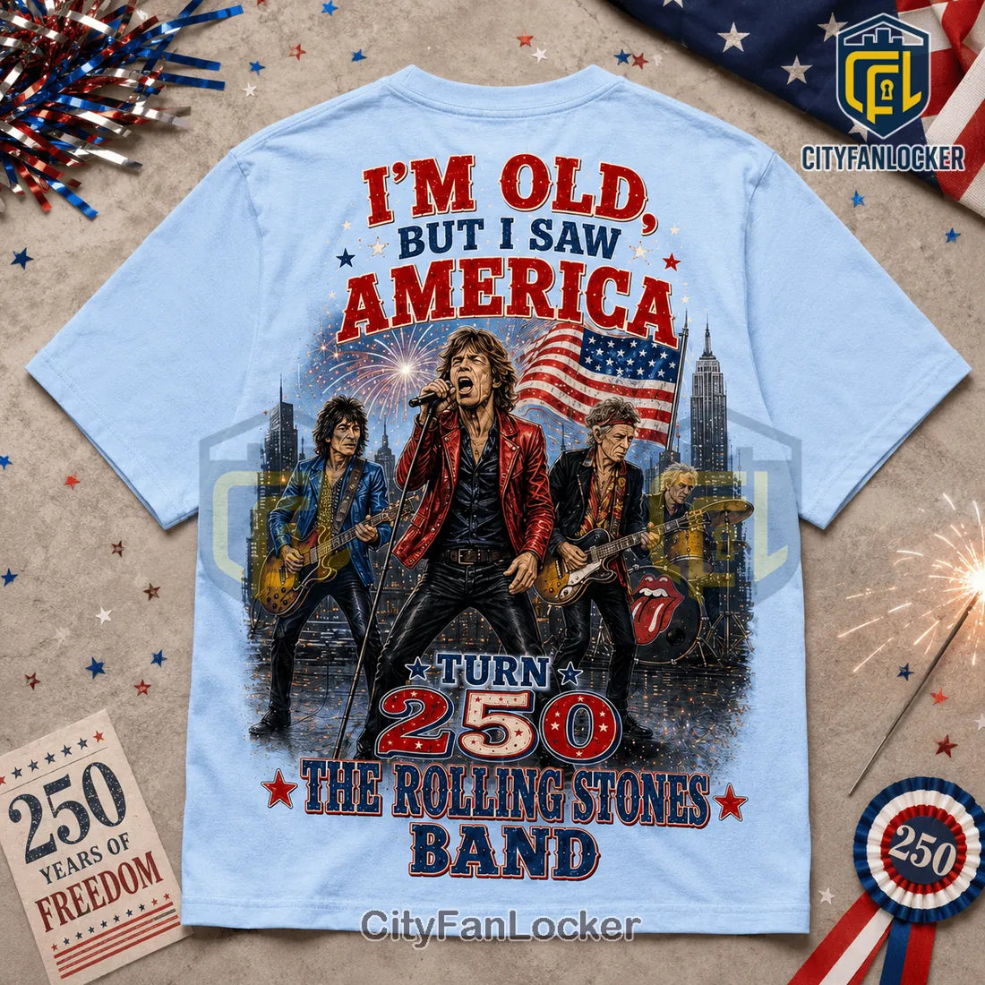 The Rolling Stones America 250 Anniversary Light Blue Casual Shirt