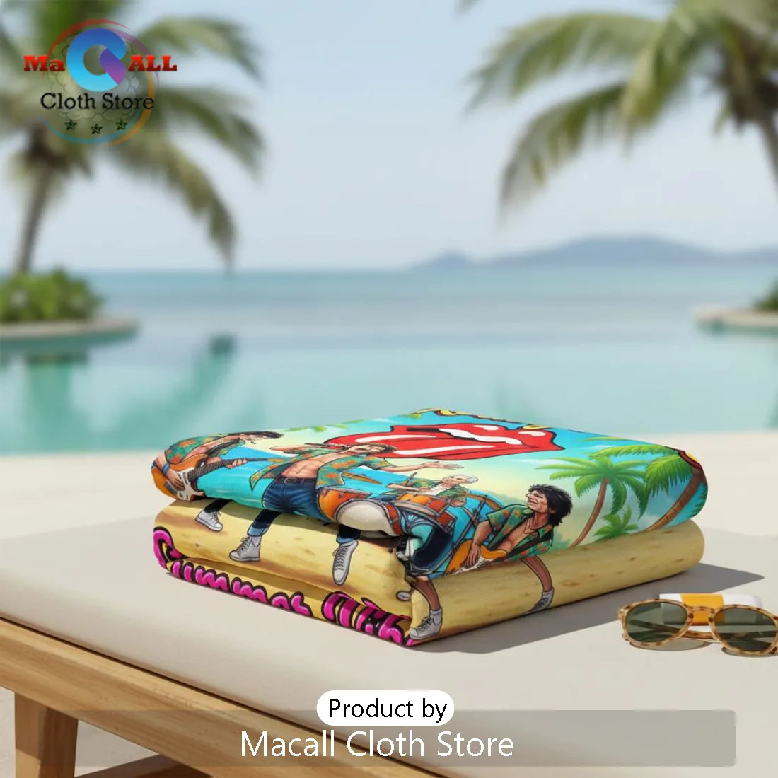 The Rolling Stones Summer Vibes Tropical Premium Rock Band Beach Towel