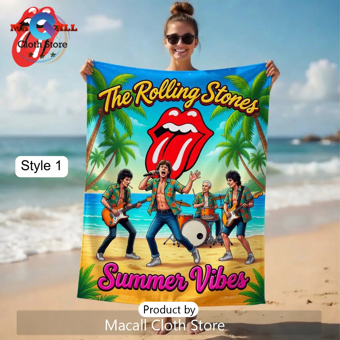 The Rolling Stones Summer Vibes Tropical Premium Rock Band Beach Towel