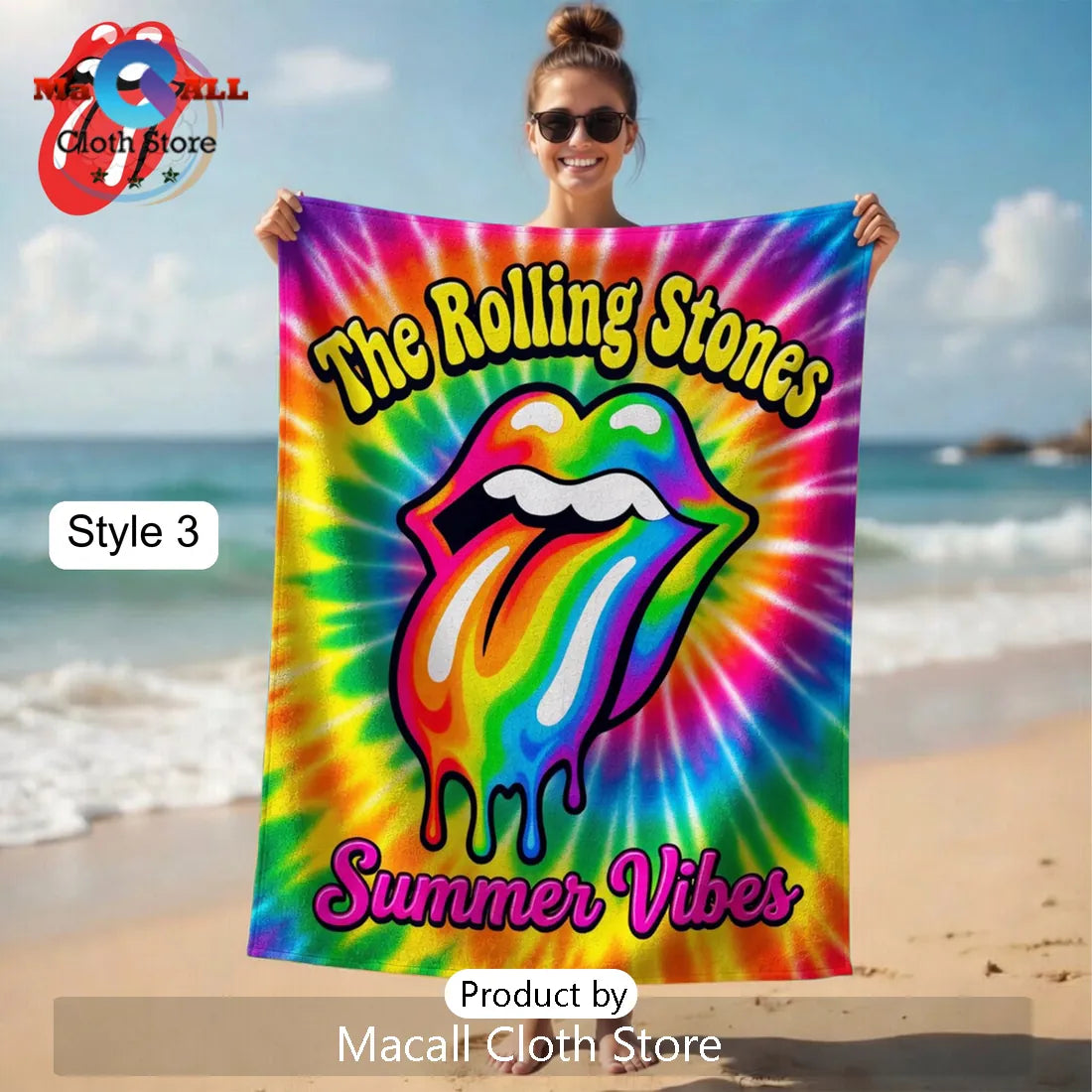 The Rolling Stones Summer Vibes Tropical Premium Rock Band Beach Towel