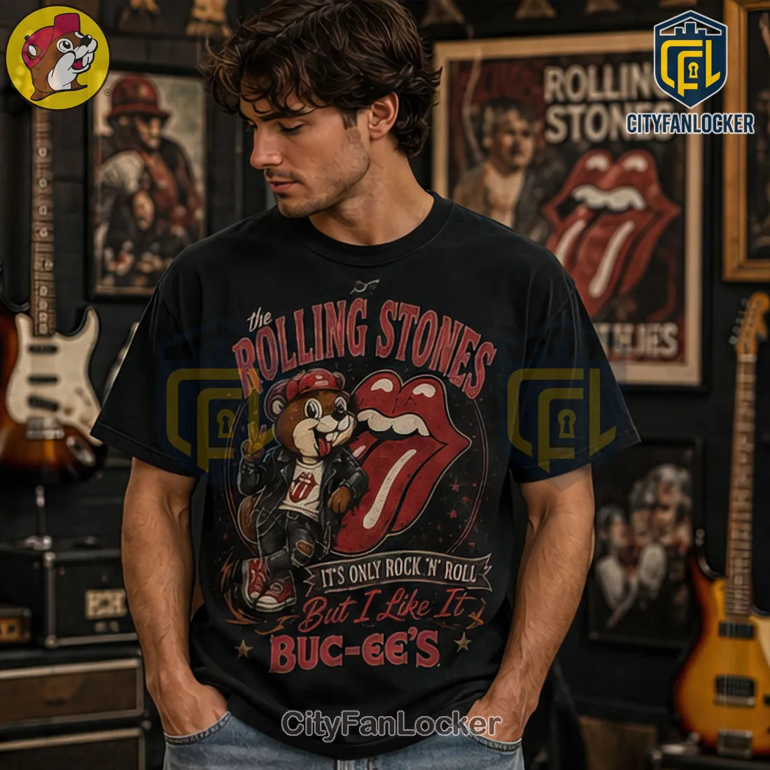 The Rolling Stones x Buc-ees Vintage Mascot Black Shirt