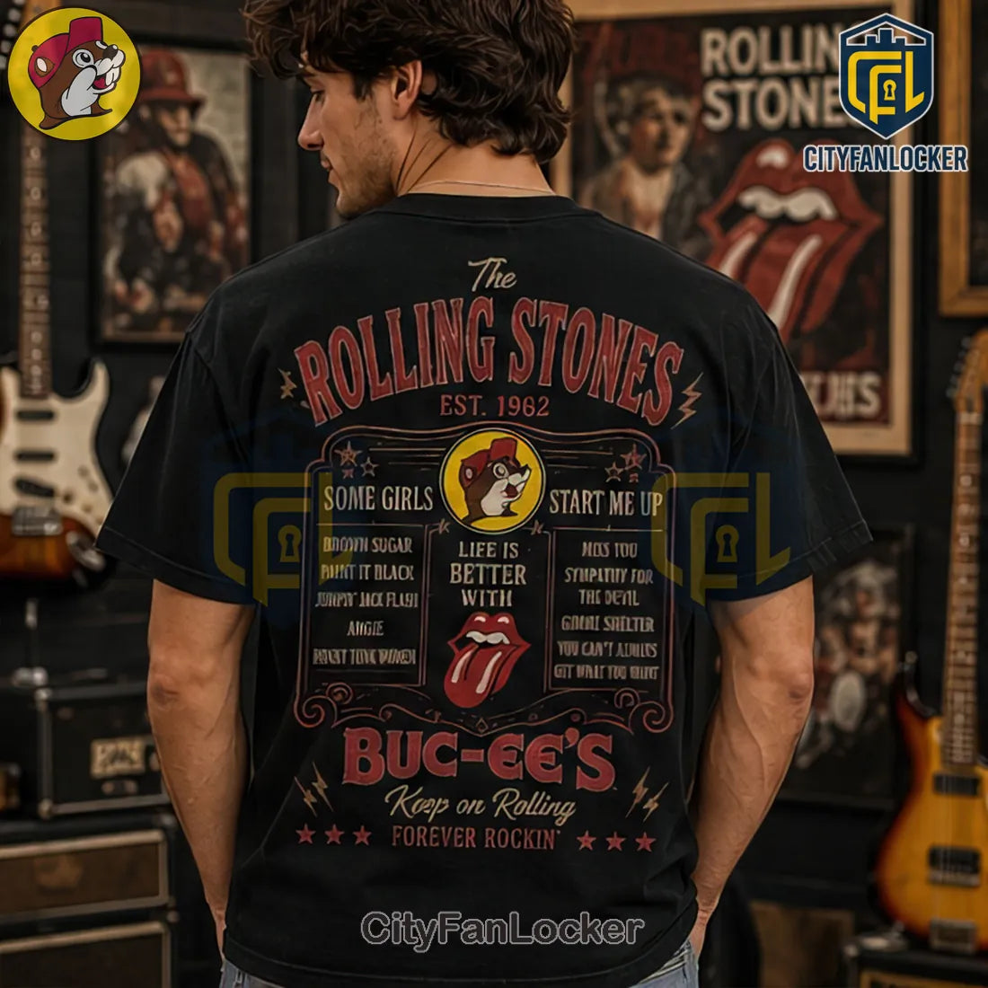The Rolling Stones x Buc-ees Vintage Mascot Black Shirt