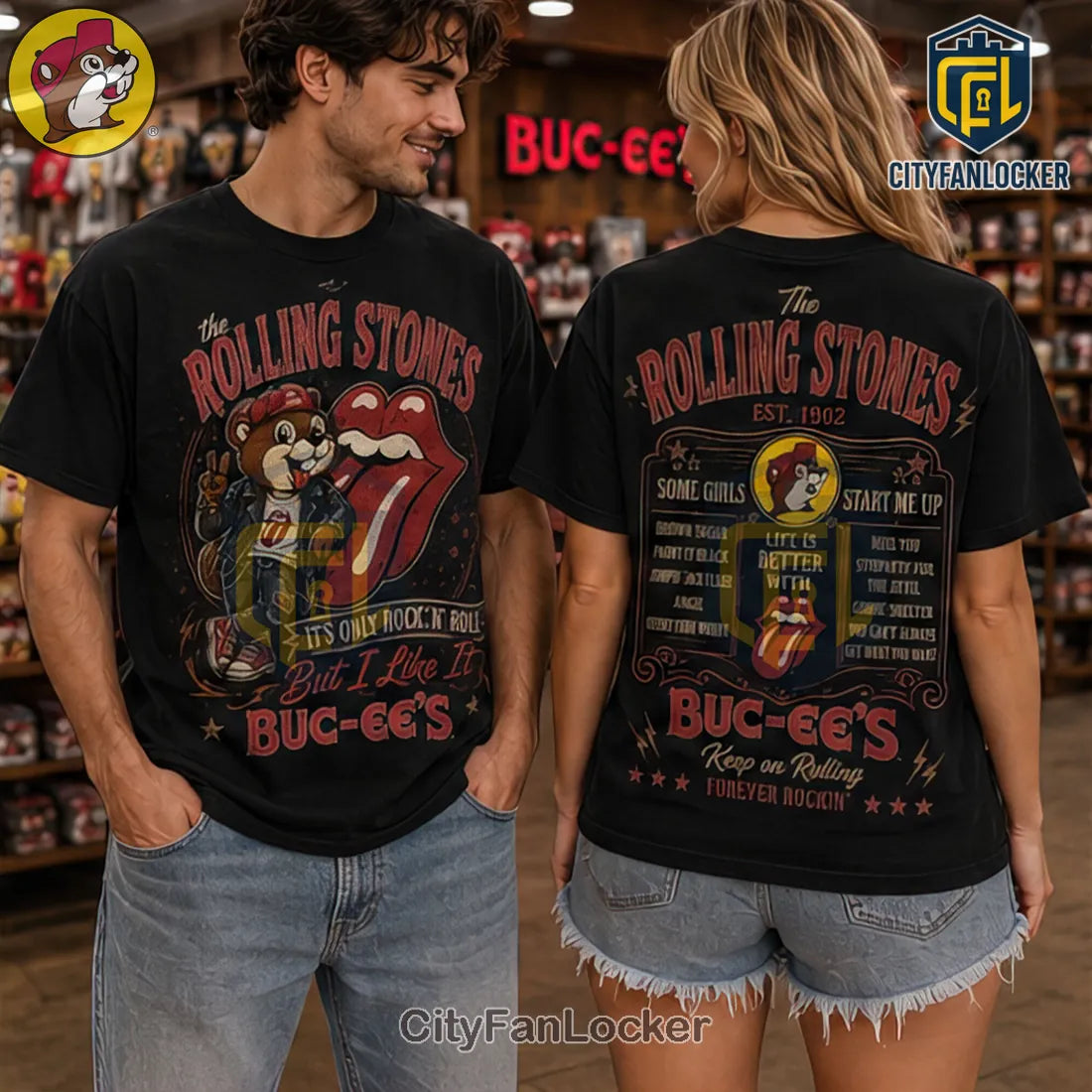 The Rolling Stones x Buc-ees Vintage Mascot Black Shirt