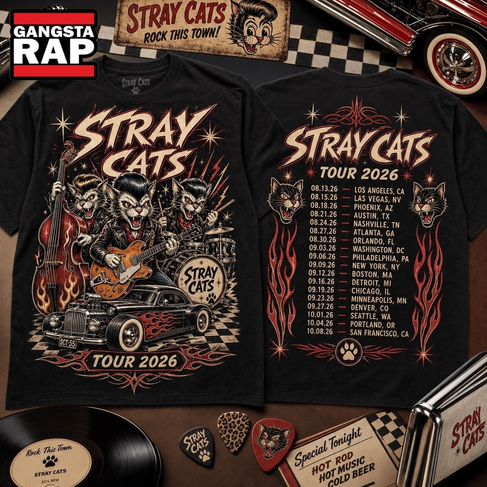 The Stray Cats Tour 2026 Vintage Rockabilly 3D Shirt