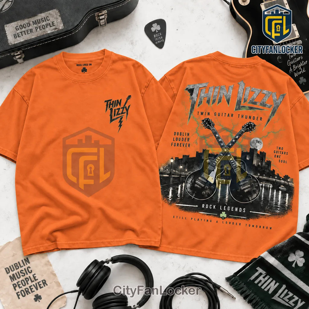 Thin Lizzy Twin Guitar Thunder Black Mineral Wash Shirt