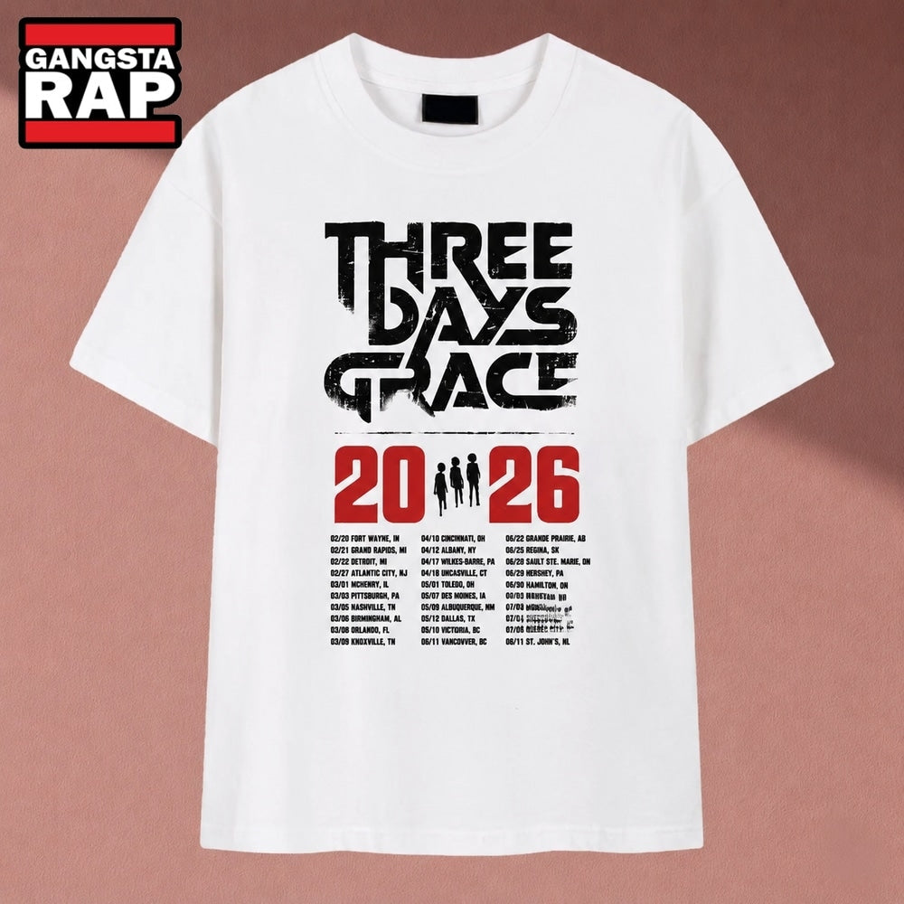 Three Days Grace 2026 World Tour Dates White T Shirt, Music 2D Shirt
