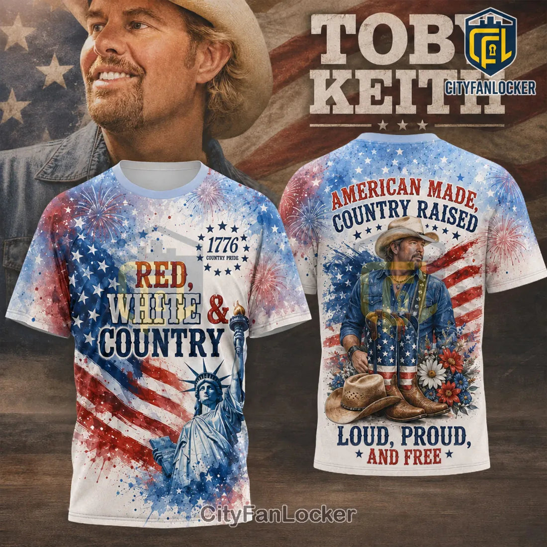 Toby Keith Patriotic Red White and Country 1776 Graphic T-Shirt