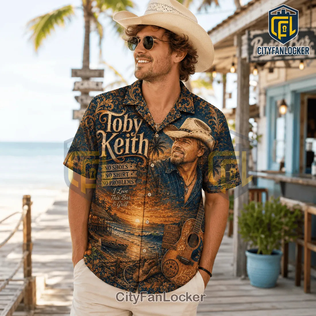 Toby Keith Tropical Navy Blue Hawaiian Shirt