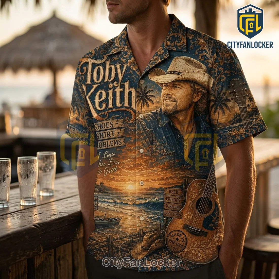 Toby Keith Tropical Navy Blue Hawaiian Shirt