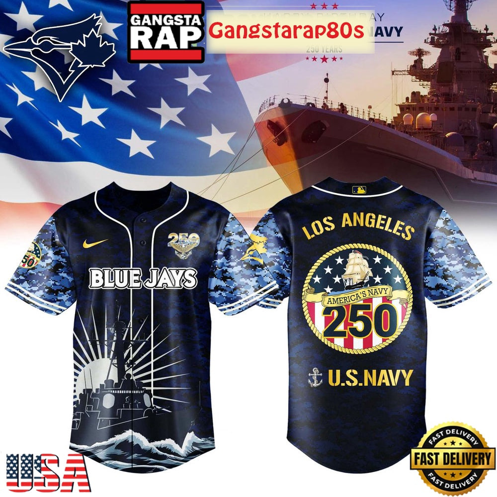 Toronto Blue Jays Celebration Happy Birthday US Navy 250 Years 2025 Special Baseball Jersey