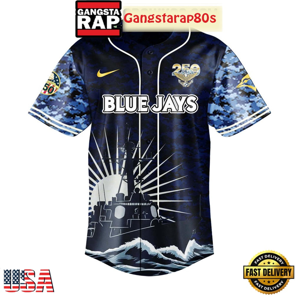 Toronto Blue Jays Celebration Happy Birthday US Navy 250 Years 2025 Special Baseball Jersey