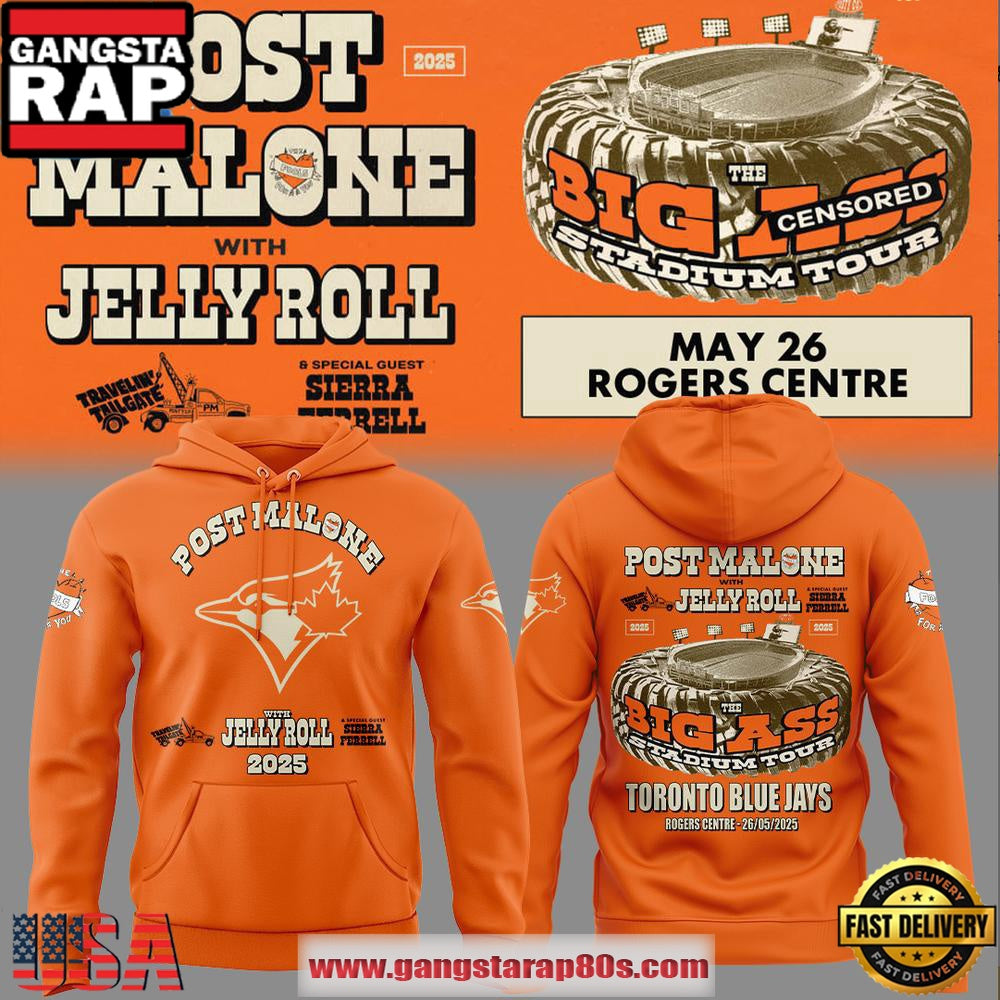 Toronto Blue Jays x Post Malone x Jelly Roll Big Ass Stadium Tour Unisex Hoodie