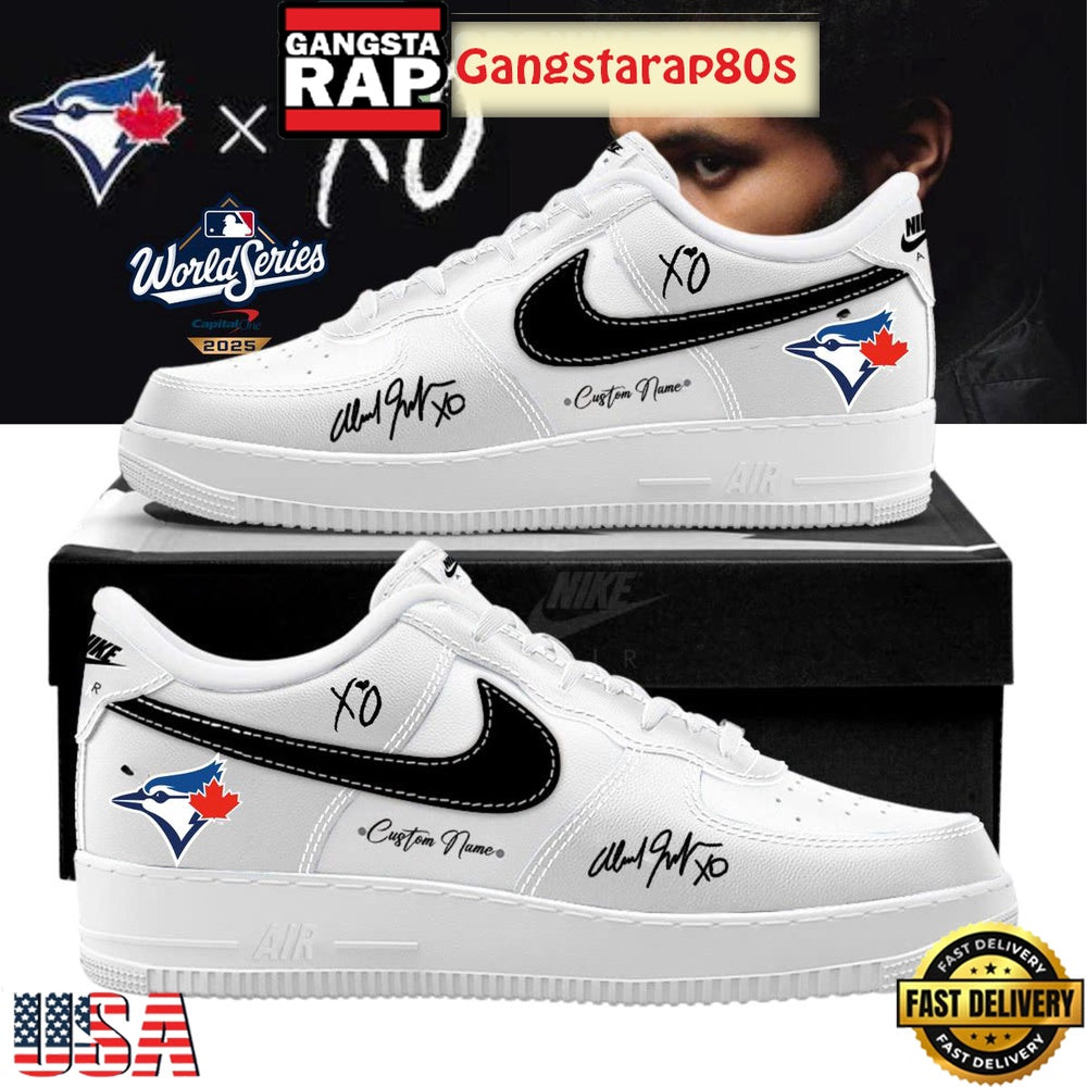 Toronto Blue Jays x The Weeknd World Series 2025 White Custom Air Force 1 Sneakers Shoes