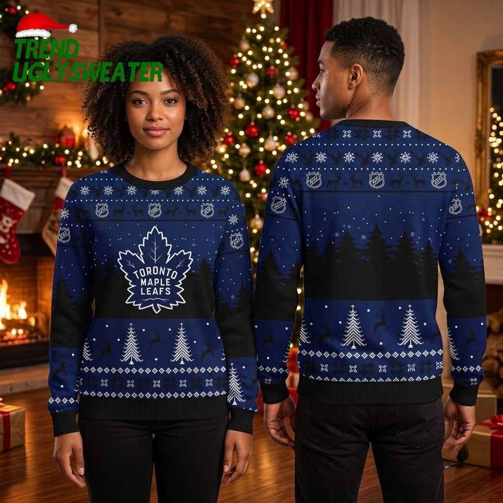 Toronto Maple Leafs Custom Name Maple Leaf Logo Ugly Christmas Sweater