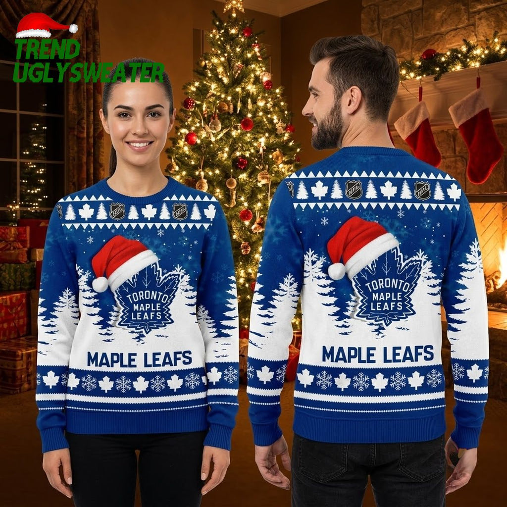 Toronto Maple Leafs Santa Hat Logo Snowflake Blue Ugly Christmas Sweater
