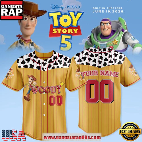 Toy Story 5 The Movies 2026 Woody Custom Name Number Baseball Jersey