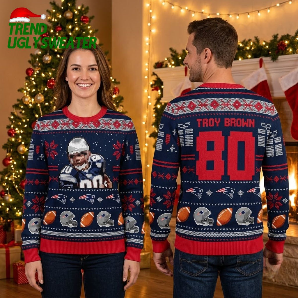Troy Brown 80 New England Patriots Football Player Ugly Christmas Sweater