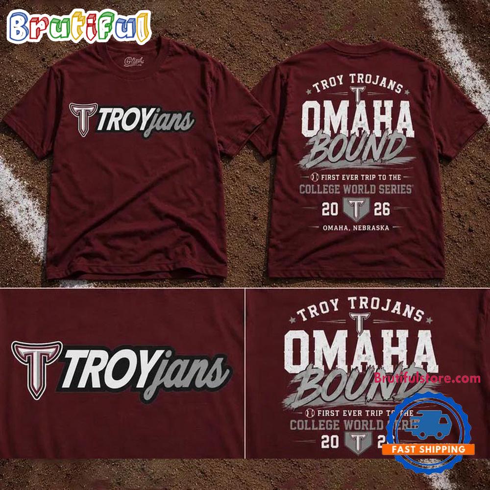 Troy Trojans Baseball Men’s College World Series 2026 TROY TO OMAHA Red Hoodie T-Shirt