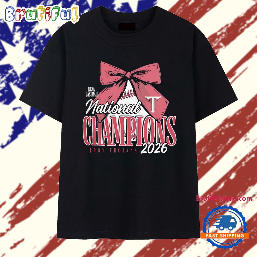 Troy Trojans NCAA Baseball National Champions 2026 Bow Logo T Shirt
