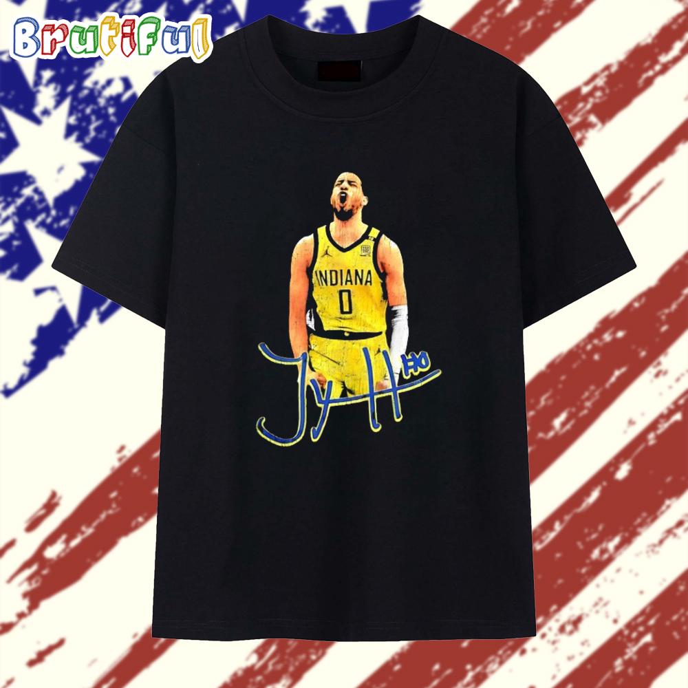 Tyrese Haliburton #0 Player Name Signature T Shirt