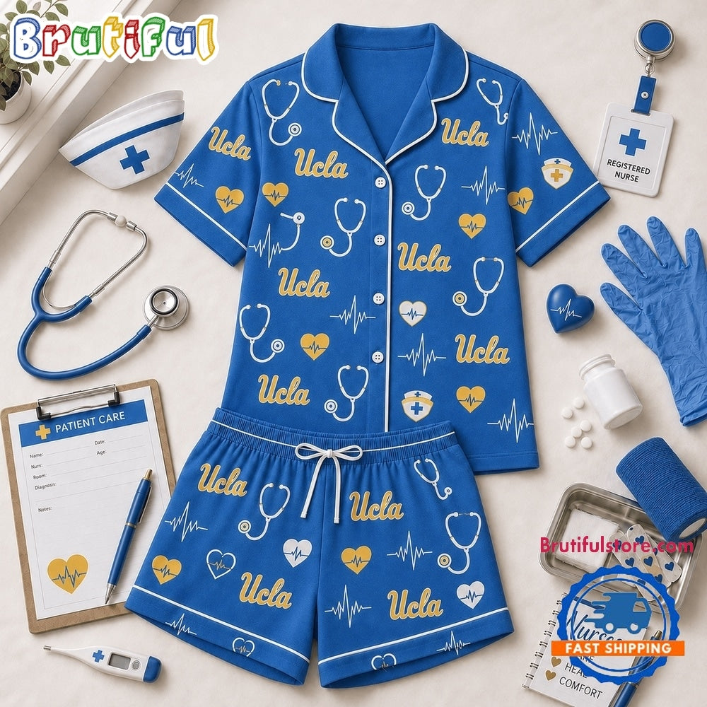 Ucla Bruins NCAA Heartbeats & Home Teams Short Sleeve Pajamas Set
