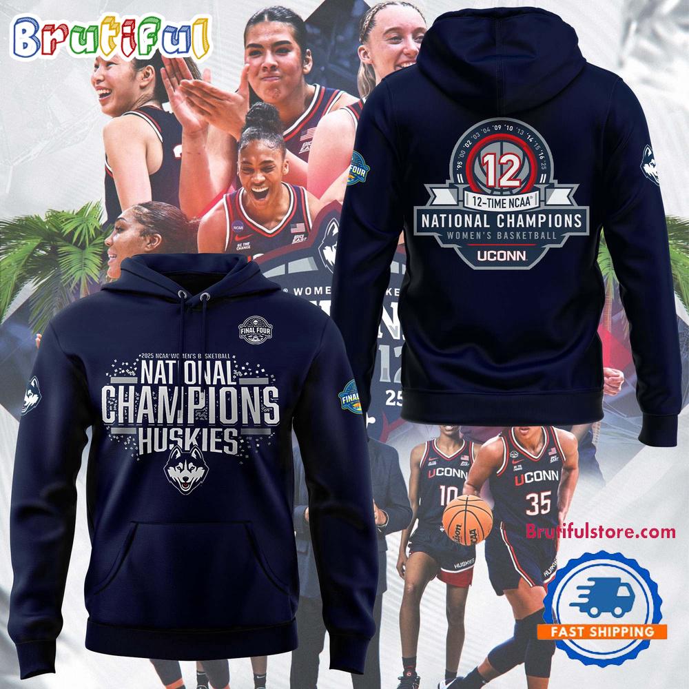 UConn Huskies 2025 Women’s Basketball 12th National Champions 3D Print Hoodie