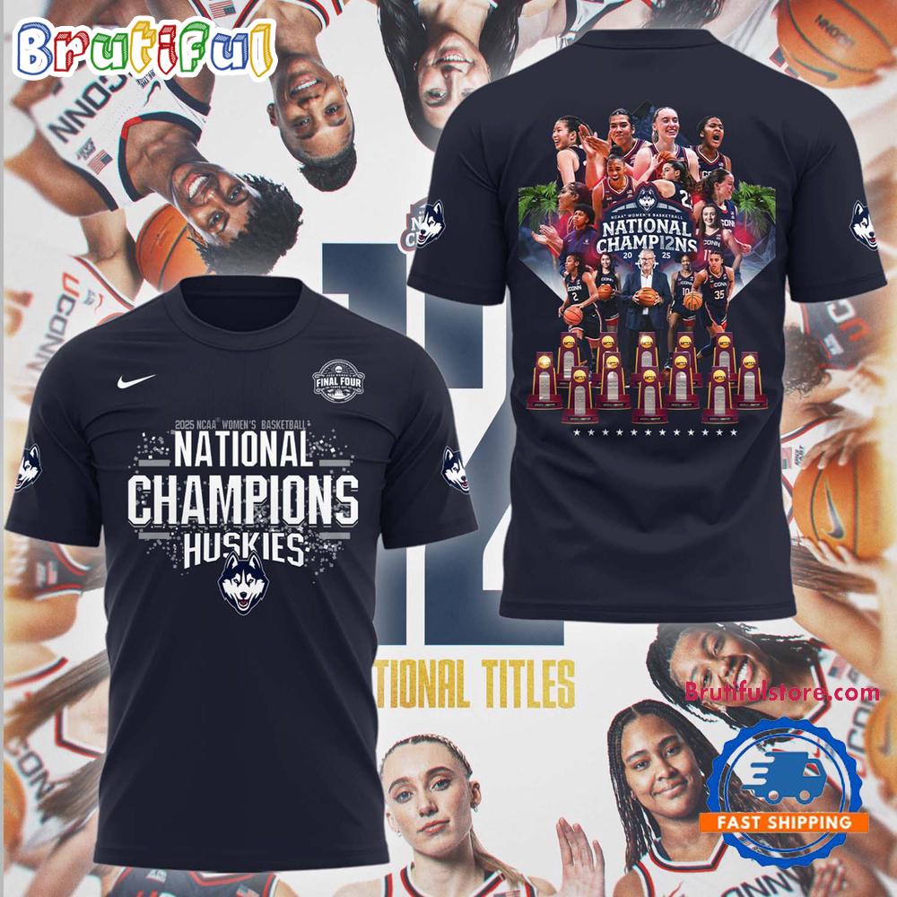 UConn Huskies 2025 Women’s Basketball 12th National Champions 3D Print Shirt