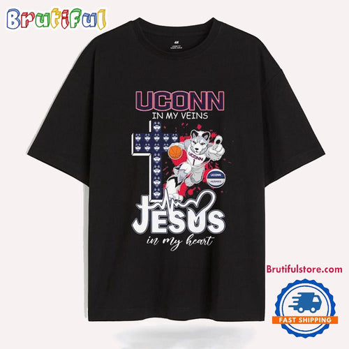 Uconn Huskies Basketball In My Veins Jesus In My Heart Mascot T Shirt