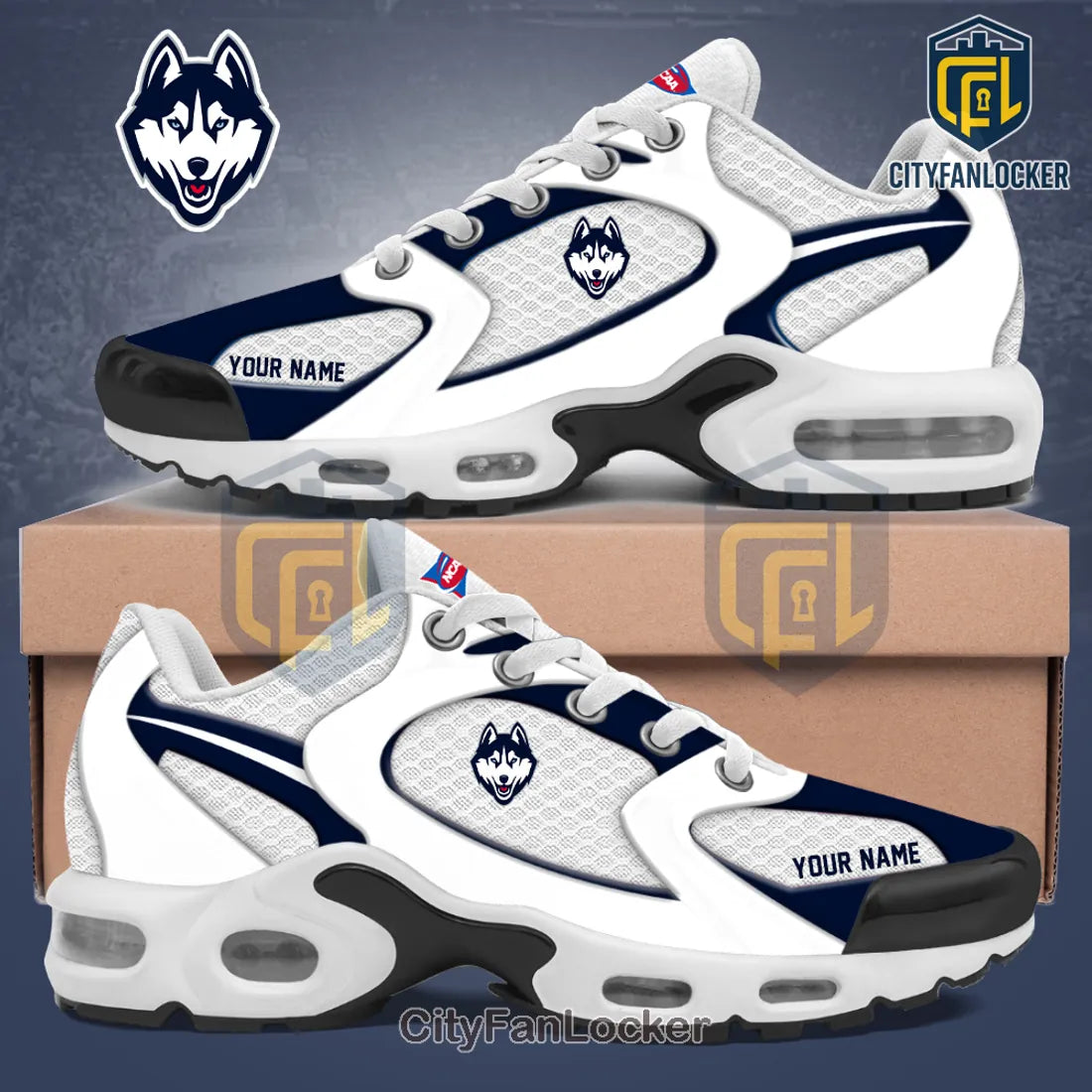UConn Huskies Personalized White Navy Air Sneakers