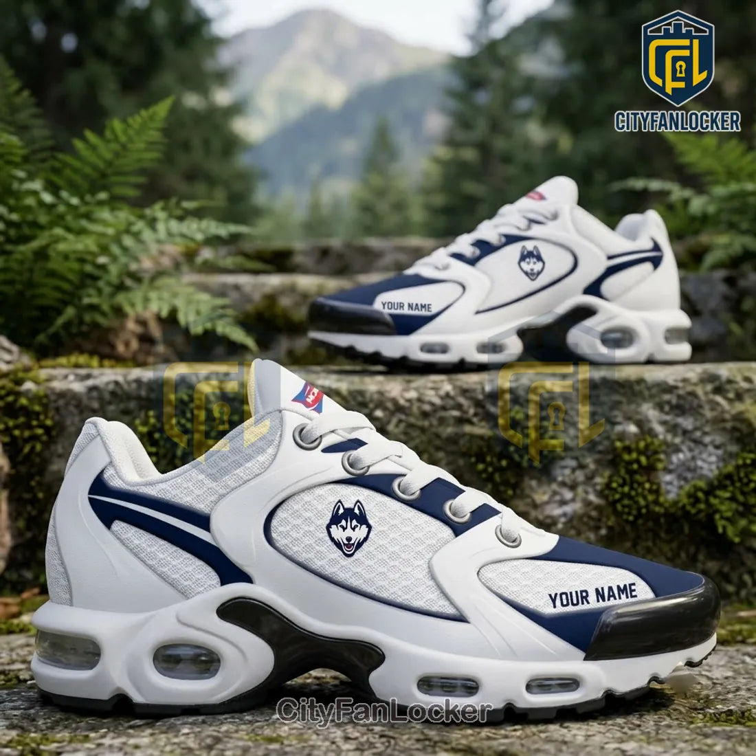 UConn Huskies Personalized White Navy Air Sneakers