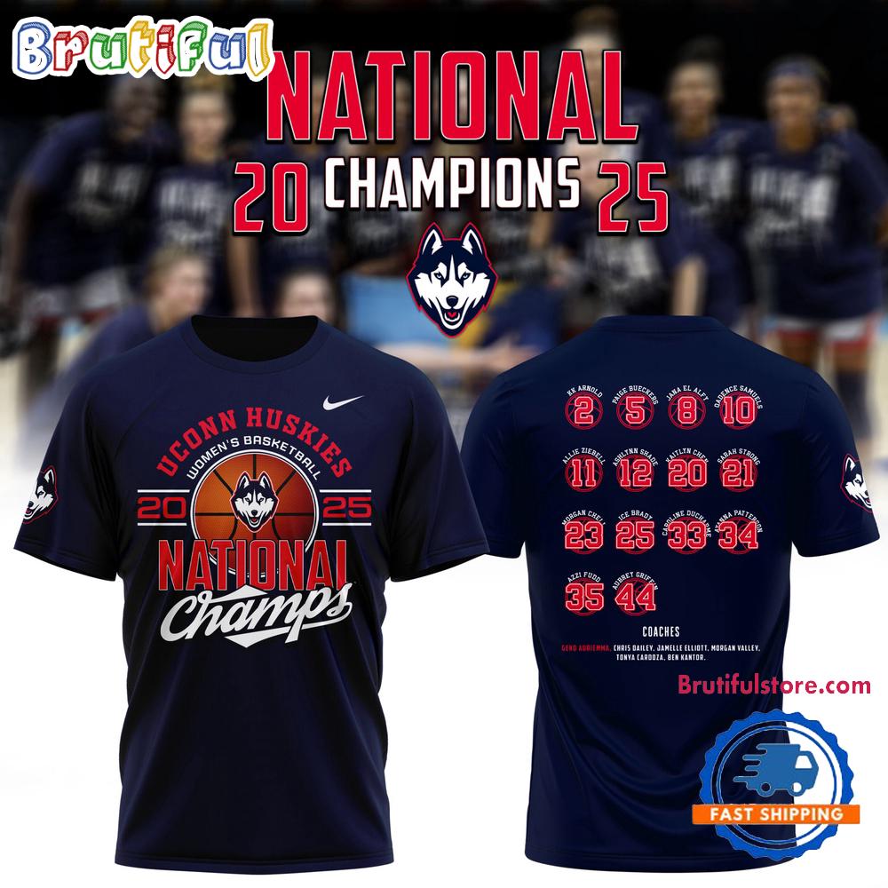 Uconn Huskies Women’s Basketball 2025 Champions Navy T Shirt