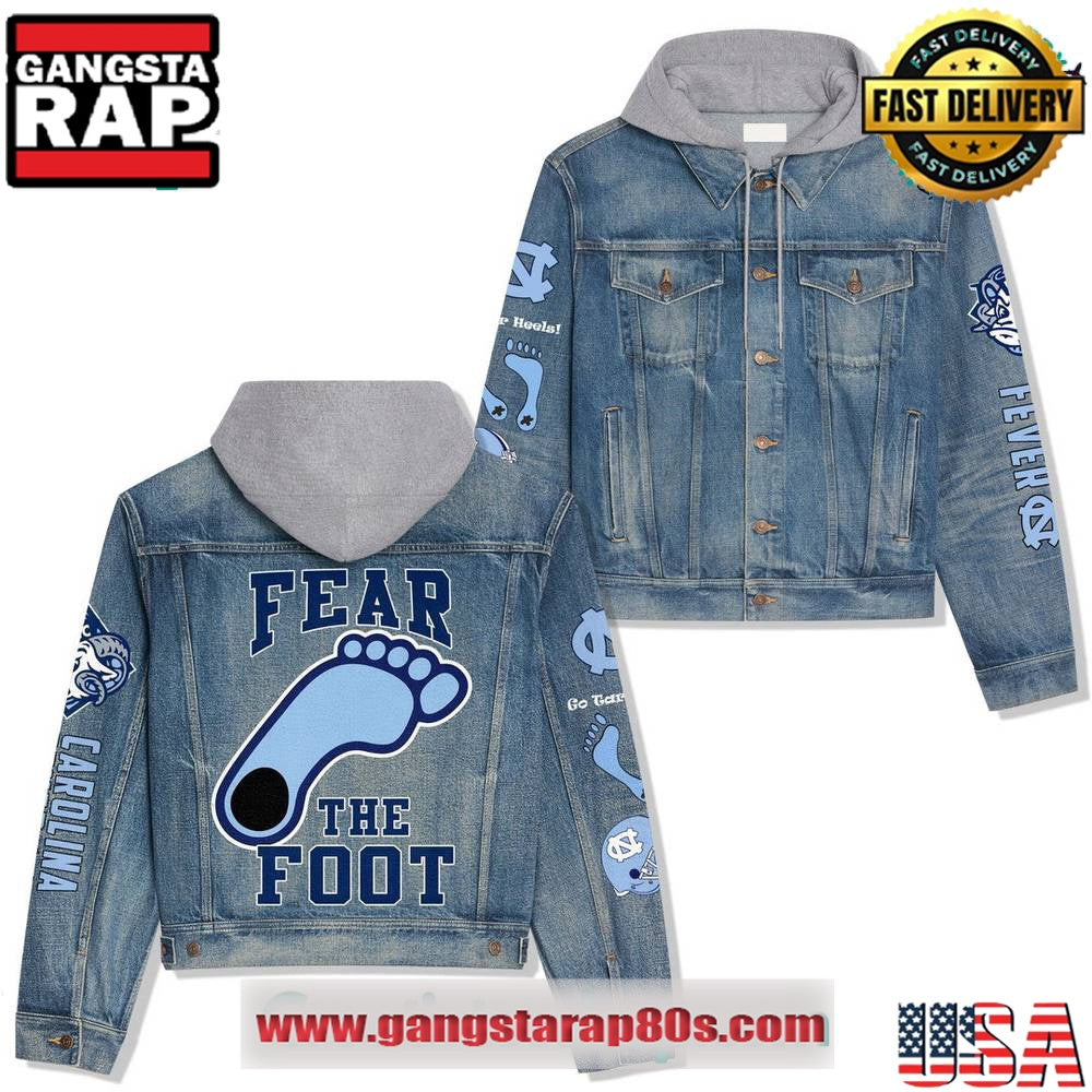 UNC Carolina Fever Fear The Foot Hooded Limited Edition Denim Jacket