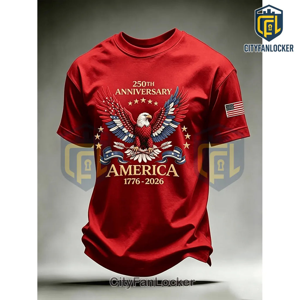 USA 250th Anniversary 1776-2026 Patriotic Eagle Red Cotton Shirt
