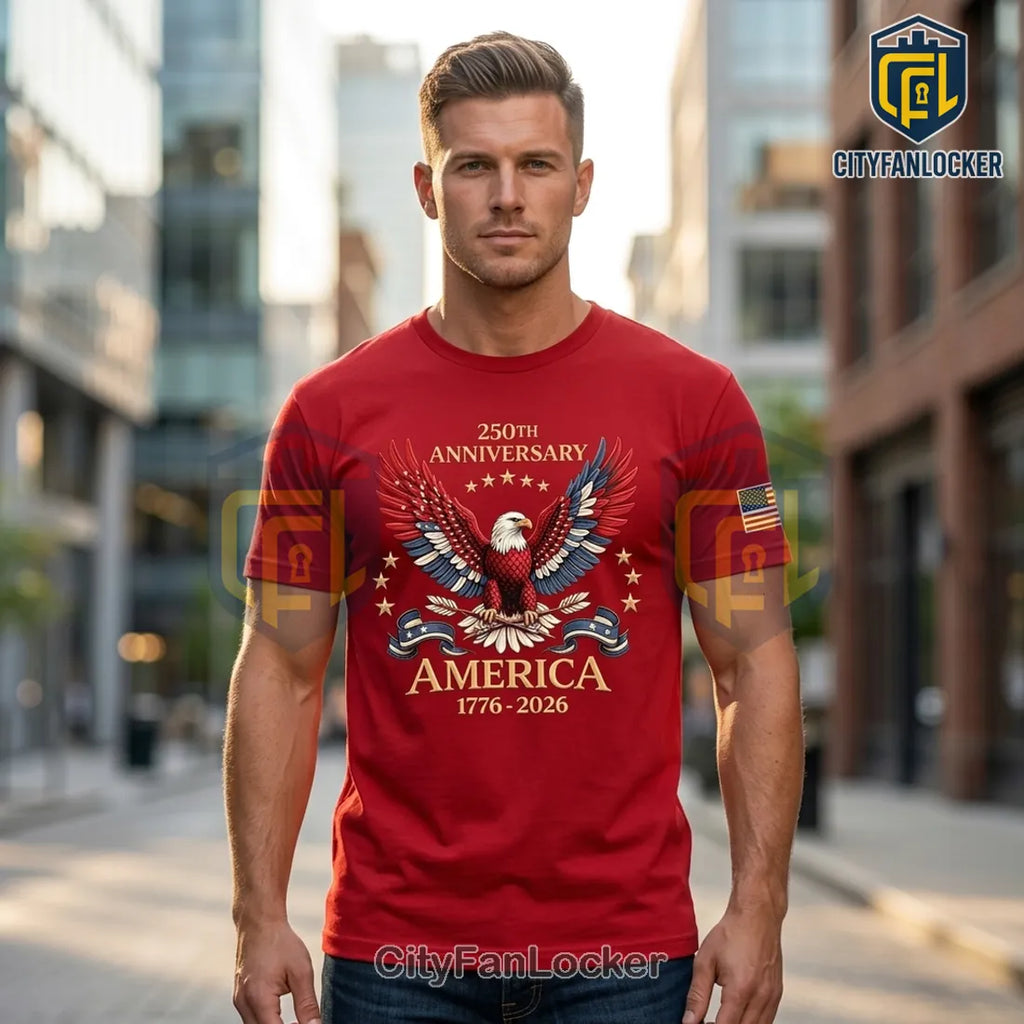 USA 250th Anniversary 1776-2026 Patriotic Eagle Red Cotton Shirt
