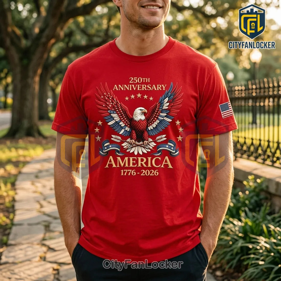 USA 250th Anniversary 1776-2026 Patriotic Eagle Red Cotton Shirt