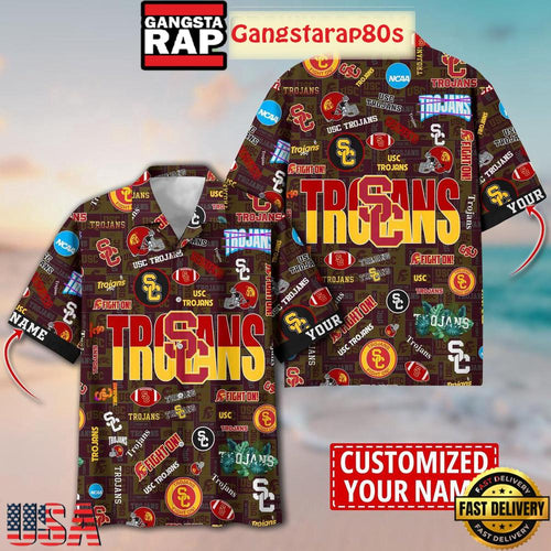 USC Trojans Solgan Fight On True Fan Spirit Custom Name Aloha Hawaiian Shirt
